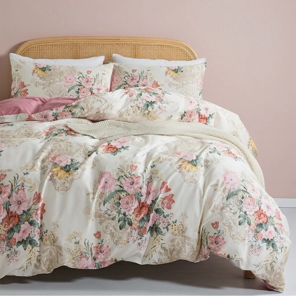 NEW Anthro Vintage Antique Floral Print Boho Queen King Bedding Duvet & Sham Set